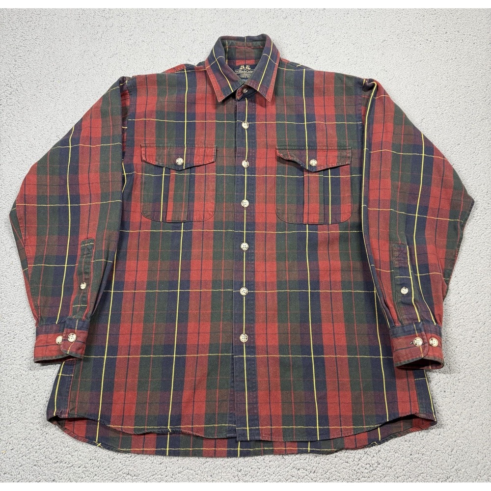 Vintage Willis & Geiger Shirt Mens Medium Plaid Flannel Long Sleeve Button Up
